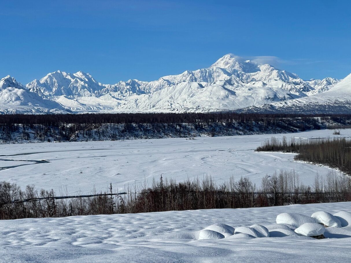 Mt. Denali above the frozen Chulitna River